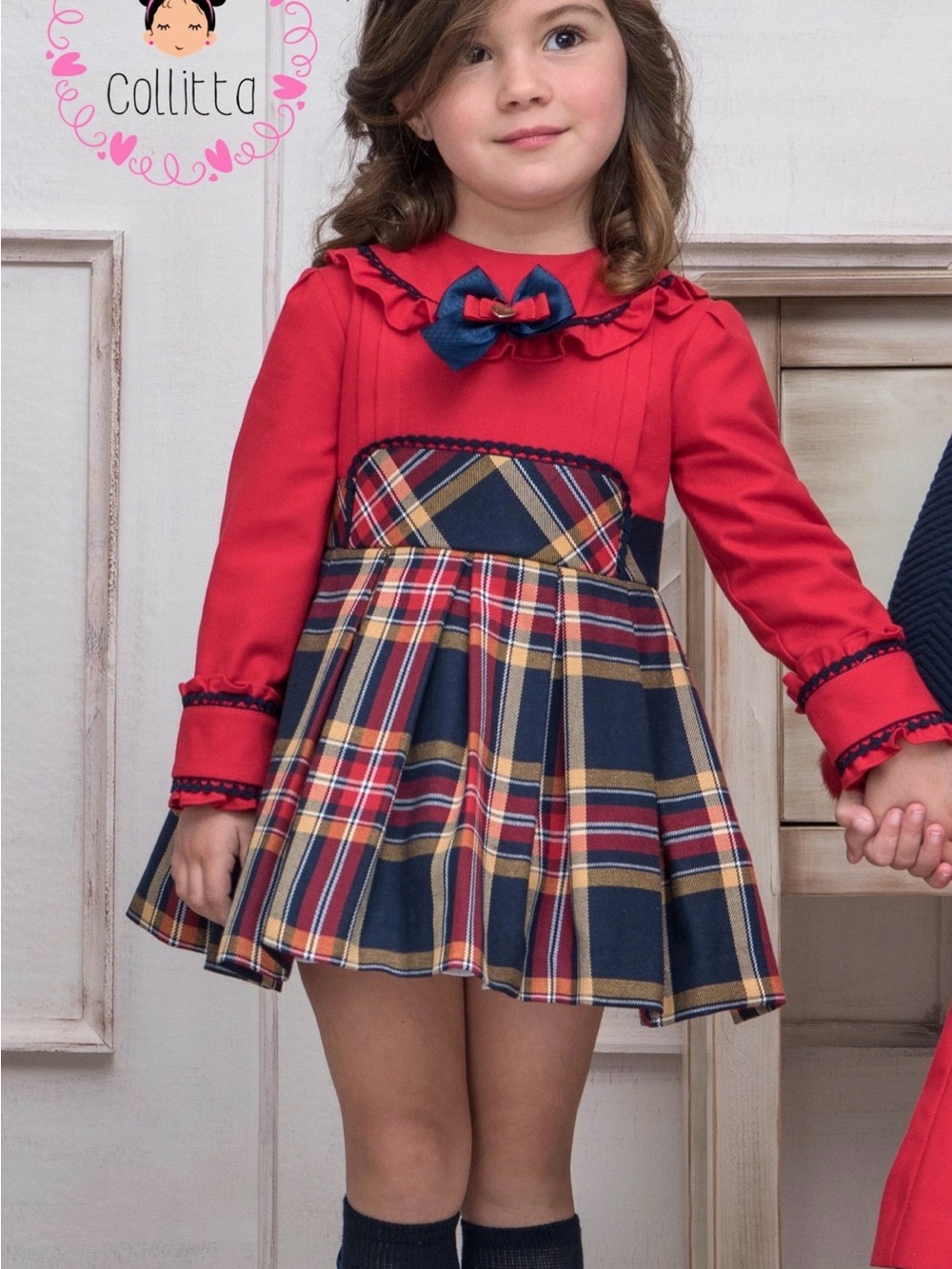 Collitta Red & Navy Plaid Formal Girls Dress